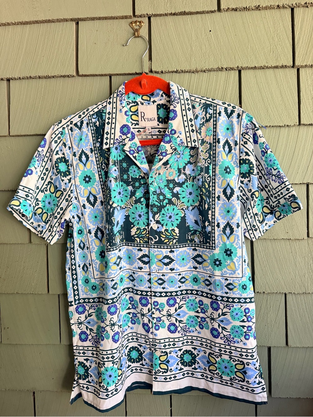 NWT R by Raga Boho Floral Button Up Blouse Blue Turquoise Size S